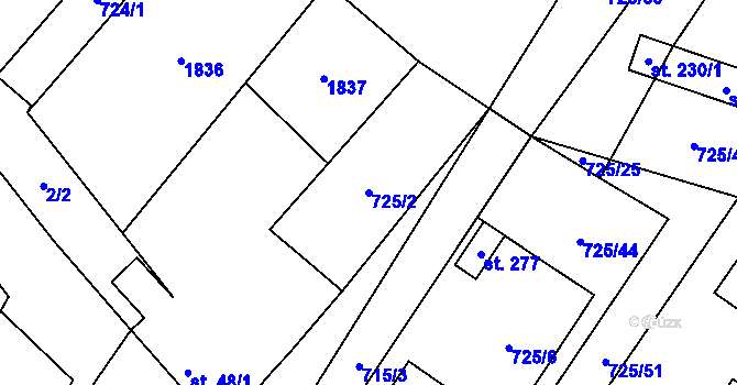 Parcela st. 725/2 v KÚ Dolní Dubňany, Katastrální mapa