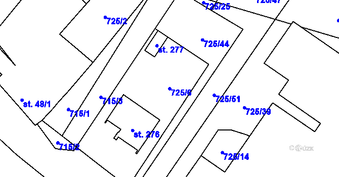 Parcela st. 725/6 v KÚ Dolní Dubňany, Katastrální mapa