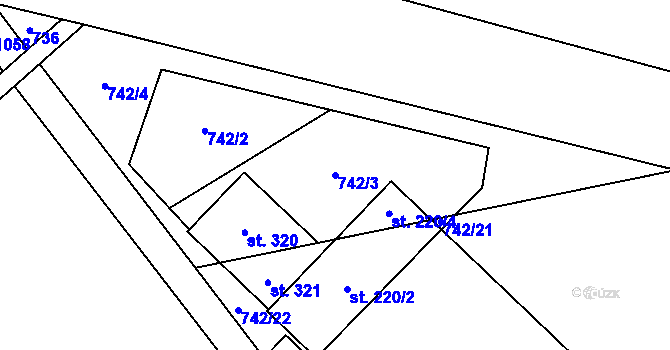 Parcela st. 742/3 v KÚ Dolní Dubňany, Katastrální mapa