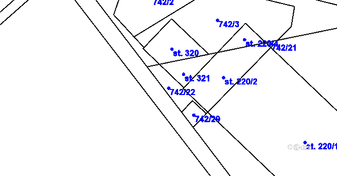 Parcela st. 742/22 v KÚ Dolní Dubňany, Katastrální mapa