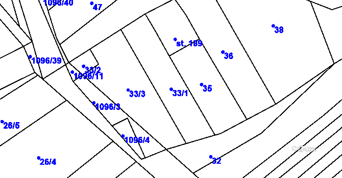 Parcela st. 33/1 v KÚ Dolní Dubňany, Katastrální mapa