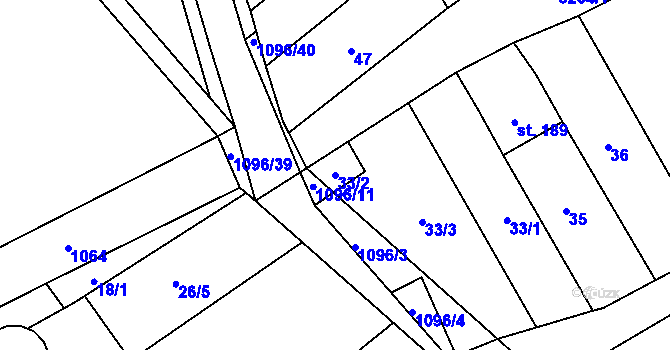 Parcela st. 33/2 v KÚ Dolní Dubňany, Katastrální mapa