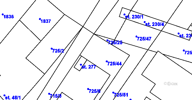 Parcela st. 725/43 v KÚ Dolní Dubňany, Katastrální mapa