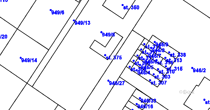Parcela st. 375 v KÚ Dolní Dubňany, Katastrální mapa