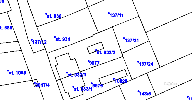 Parcela st. 932/2 v KÚ Dolní Dunajovice, Katastrální mapa