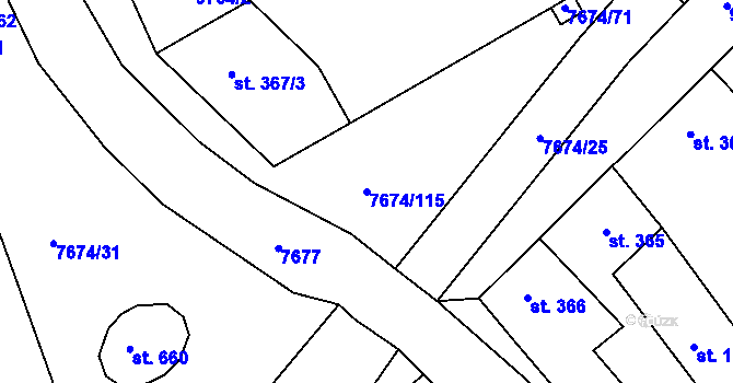 Parcela st. 7674/115 v KÚ Dolní Dunajovice, Katastrální mapa