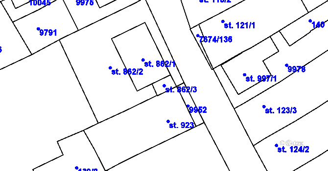Parcela st. 862/3 v KÚ Dolní Dunajovice, Katastrální mapa
