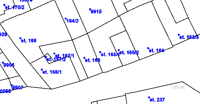 Parcela st. 165/1 v KÚ Dolní Dunajovice, Katastrální mapa