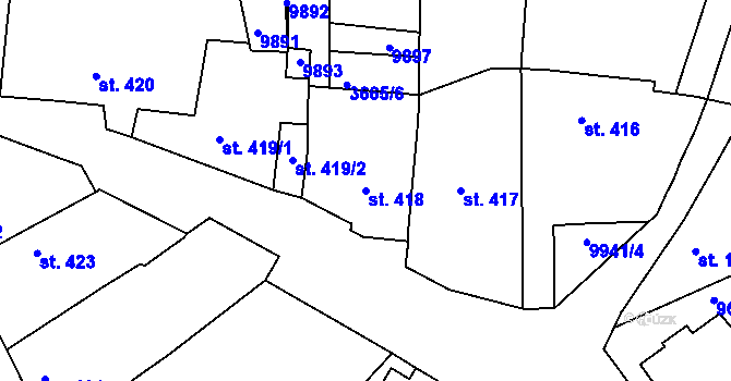 Parcela st. 418 v KÚ Dolní Dunajovice, Katastrální mapa