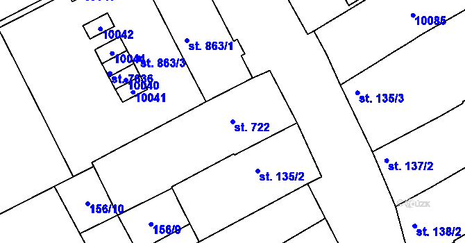 Parcela st. 722 v KÚ Dolní Dunajovice, Katastrální mapa
