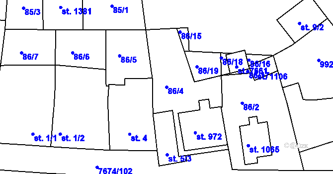 Parcela st. 86/4 v KÚ Dolní Dunajovice, Katastrální mapa