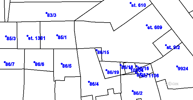 Parcela st. 86/15 v KÚ Dolní Dunajovice, Katastrální mapa
