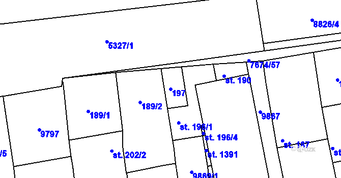 Parcela st. 197 v KÚ Dolní Dunajovice, Katastrální mapa