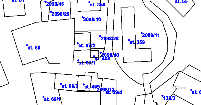 Parcela st. 2098/40 v KÚ Dolní Dvořiště, Katastrální mapa