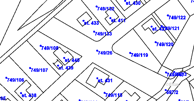 Parcela st. 749/26 v KÚ Dolní Dvořiště, Katastrální mapa