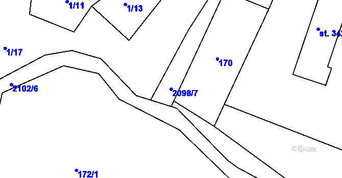 Parcela st. 2098/7 v KÚ Dolní Dvořiště, Katastrální mapa