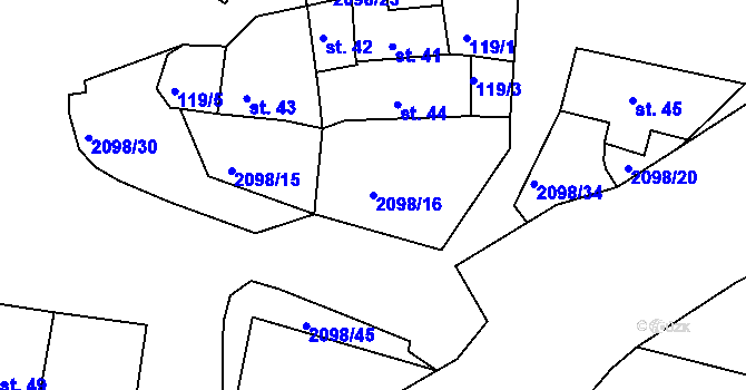 Parcela st. 2098/16 v KÚ Dolní Dvořiště, Katastrální mapa