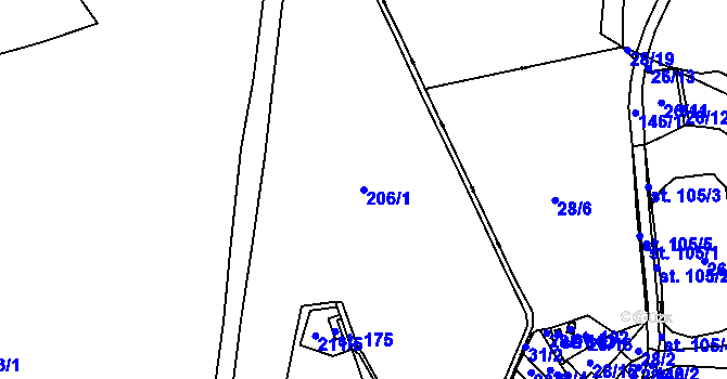 Parcela st. 206/1 v KÚ Jenín, Katastrální mapa