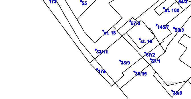 Parcela st. 33/11 v KÚ Rybník u Dolního Dvořiště, Katastrální mapa