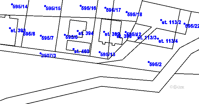 Parcela st. 595/13 v KÚ Dolní Dvůr, Katastrální mapa
