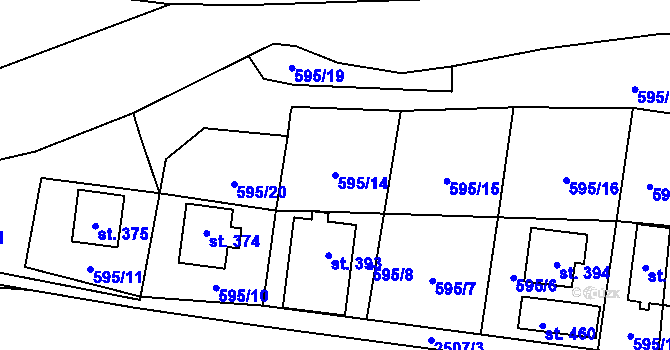 Parcela st. 595/14 v KÚ Dolní Dvůr, Katastrální mapa