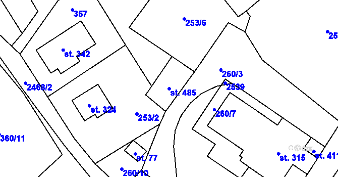 Parcela st. 485 v KÚ Dolní Dvůr, Katastrální mapa