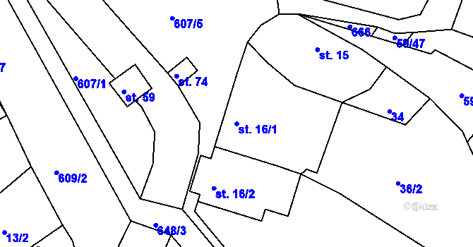 Parcela st. 16/1 v KÚ Dolní Hbity, Katastrální mapa