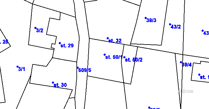 Parcela st. 50/1 v KÚ Dolní Hbity, Katastrální mapa