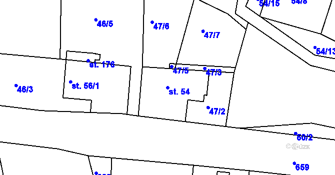 Parcela st. 54 v KÚ Dolní Hbity, Katastrální mapa