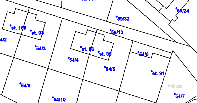 Parcela st. 85 v KÚ Dolní Hbity, Katastrální mapa