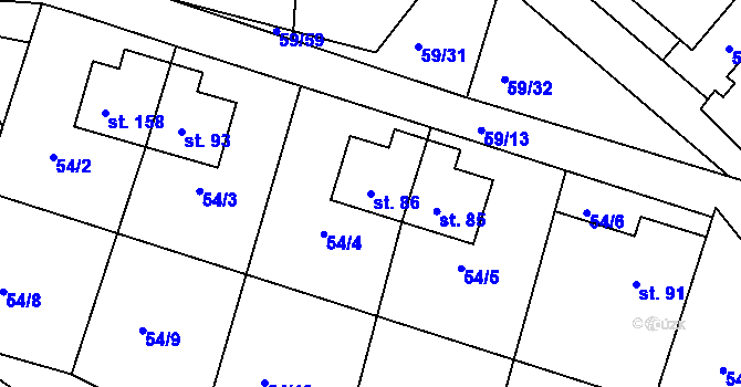 Parcela st. 86 v KÚ Dolní Hbity, Katastrální mapa