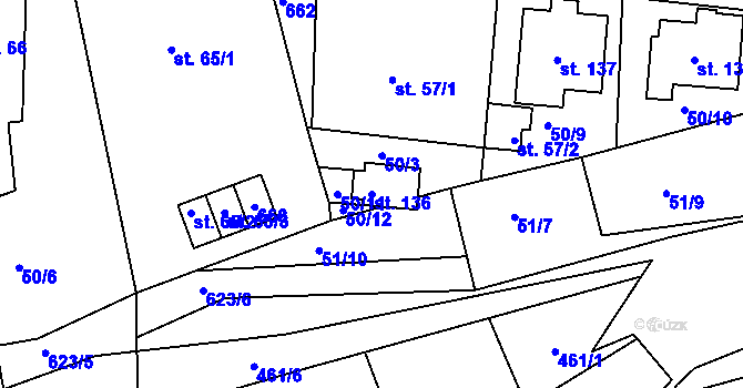 Parcela st. 136 v KÚ Dolní Hbity, Katastrální mapa