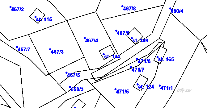 Parcela st. 144 v KÚ Dolní Hbity, Katastrální mapa