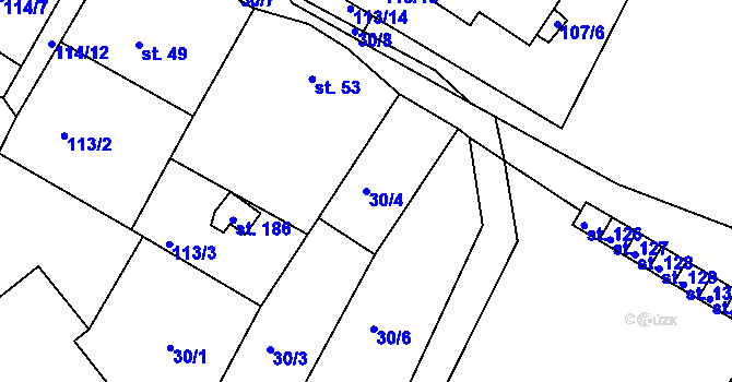 Parcela st. 30/4 v KÚ Dolní Hbity, Katastrální mapa