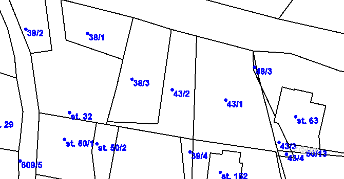Parcela st. 43/2 v KÚ Dolní Hbity, Katastrální mapa