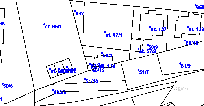 Parcela st. 50/3 v KÚ Dolní Hbity, Katastrální mapa