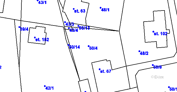 Parcela st. 50/4 v KÚ Dolní Hbity, Katastrální mapa