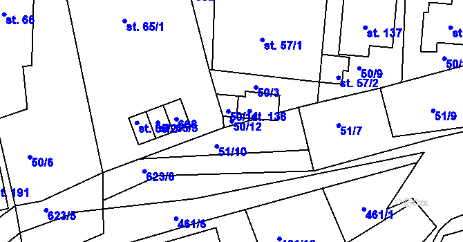 Parcela st. 50/12 v KÚ Dolní Hbity, Katastrální mapa