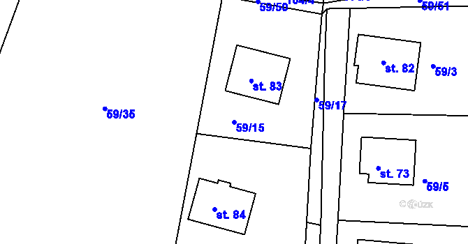 Parcela st. 59/15 v KÚ Dolní Hbity, Katastrální mapa