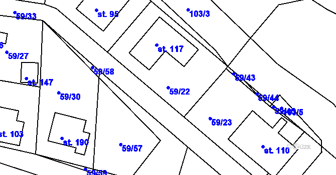Parcela st. 59/22 v KÚ Dolní Hbity, Katastrální mapa