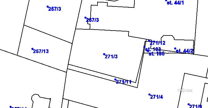 Parcela st. 271/3 v KÚ Dolní Hbity, Katastrální mapa