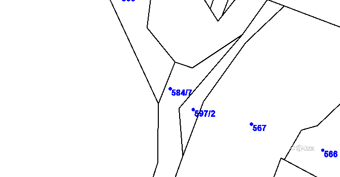 Parcela st. 584/7 v KÚ Dolní Hbity, Katastrální mapa
