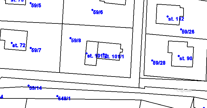 Parcela st. 101/1 v KÚ Dolní Hbity, Katastrální mapa