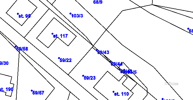 Parcela st. 59/43 v KÚ Dolní Hbity, Katastrální mapa