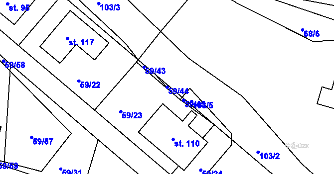 Parcela st. 59/44 v KÚ Dolní Hbity, Katastrální mapa