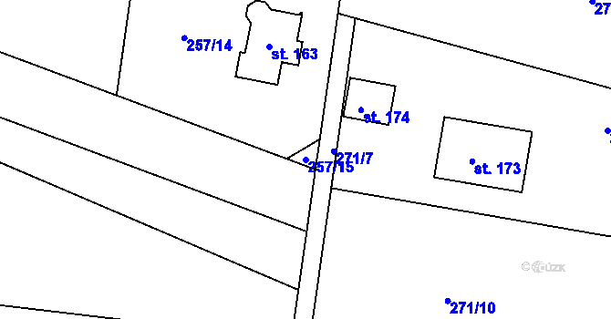 Parcela st. 257/15 v KÚ Dolní Hbity, Katastrální mapa