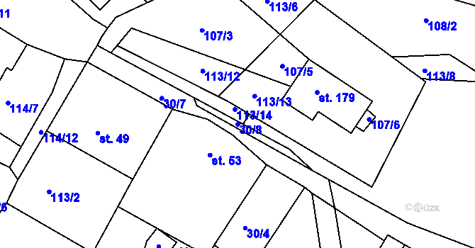 Parcela st. 30/8 v KÚ Dolní Hbity, Katastrální mapa