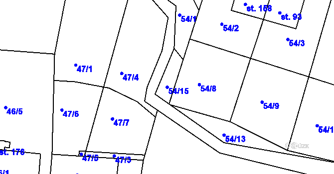 Parcela st. 54/15 v KÚ Dolní Hbity, Katastrální mapa