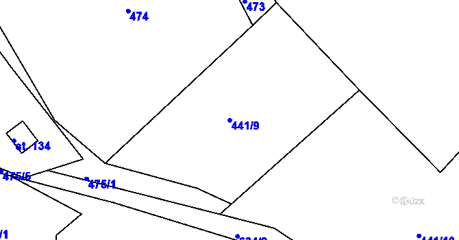Parcela st. 441/9 v KÚ Dolní Hbity, Katastrální mapa