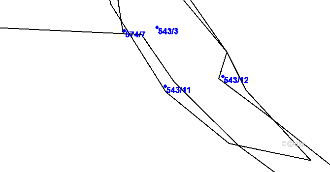 Parcela st. 543/11 v KÚ Dolní Hbity, Katastrální mapa